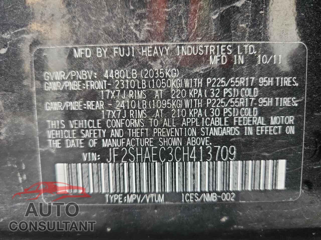 SUBARU FORESTER 2012 - JF2SHAEC3CH413709