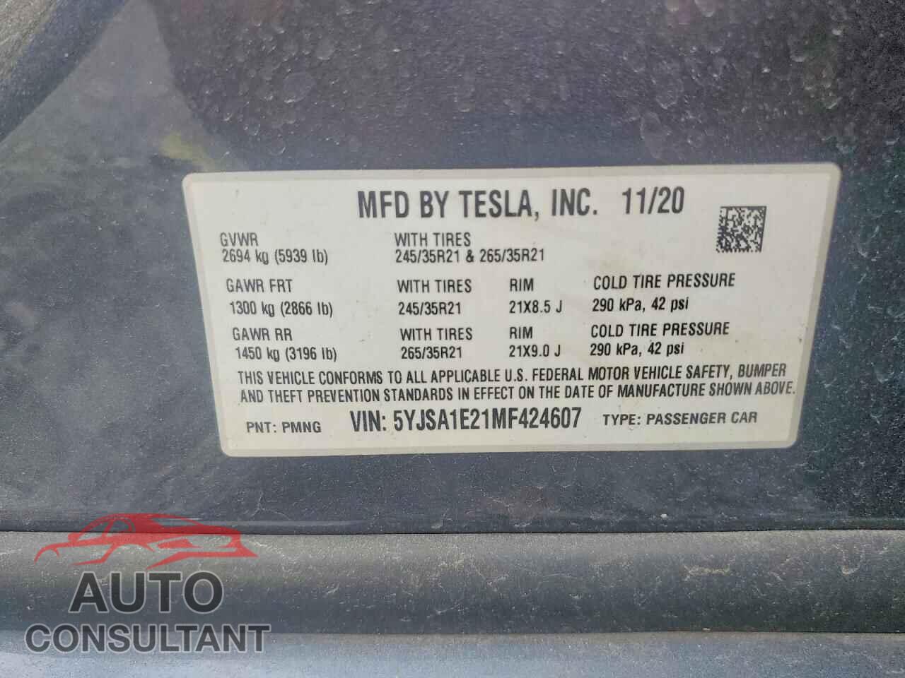 TESLA MODEL S 2021 - 5YJSA1E21MF424607
