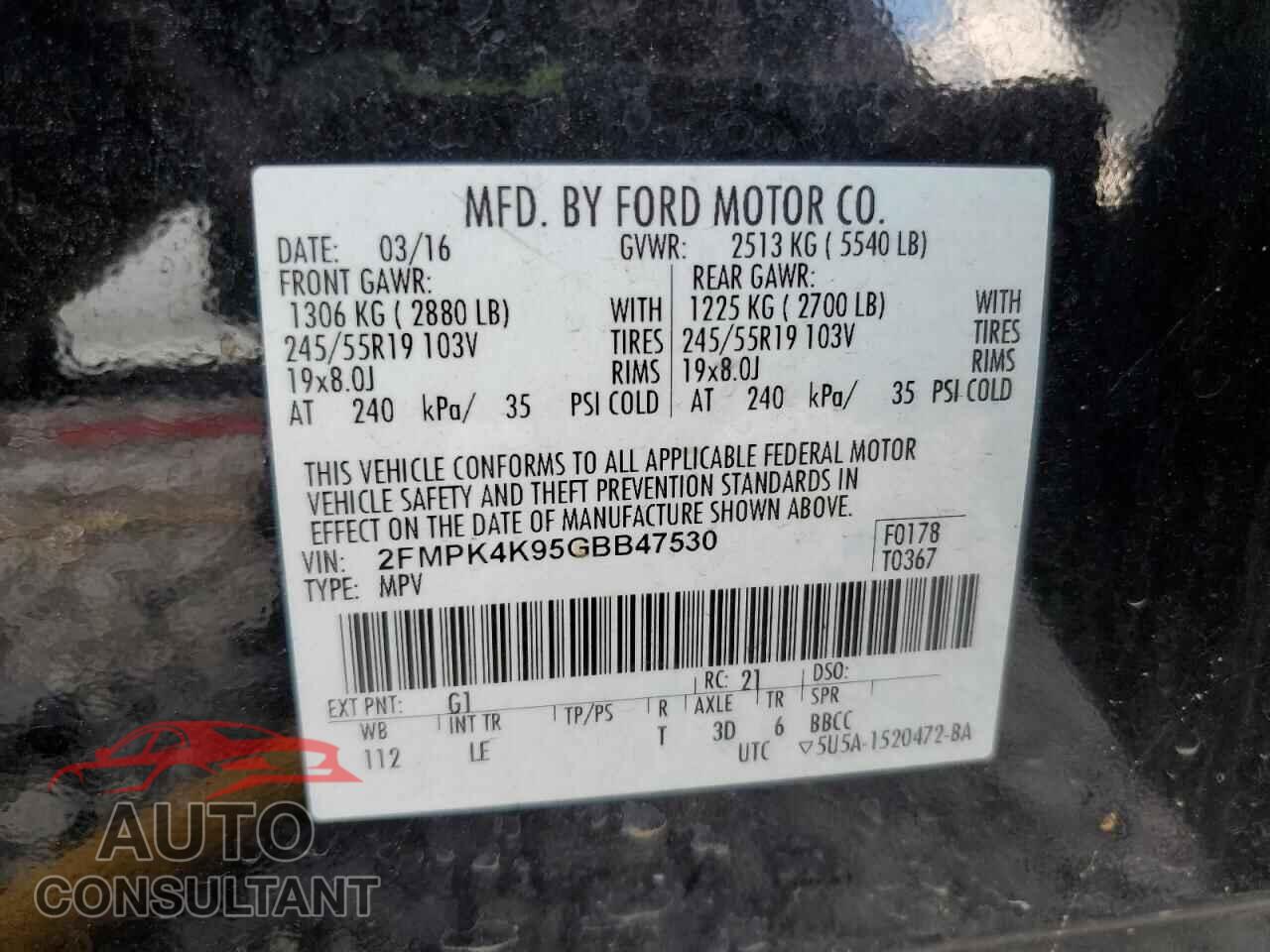 FORD EDGE 2016 - 2FMPK4K95GBB47530