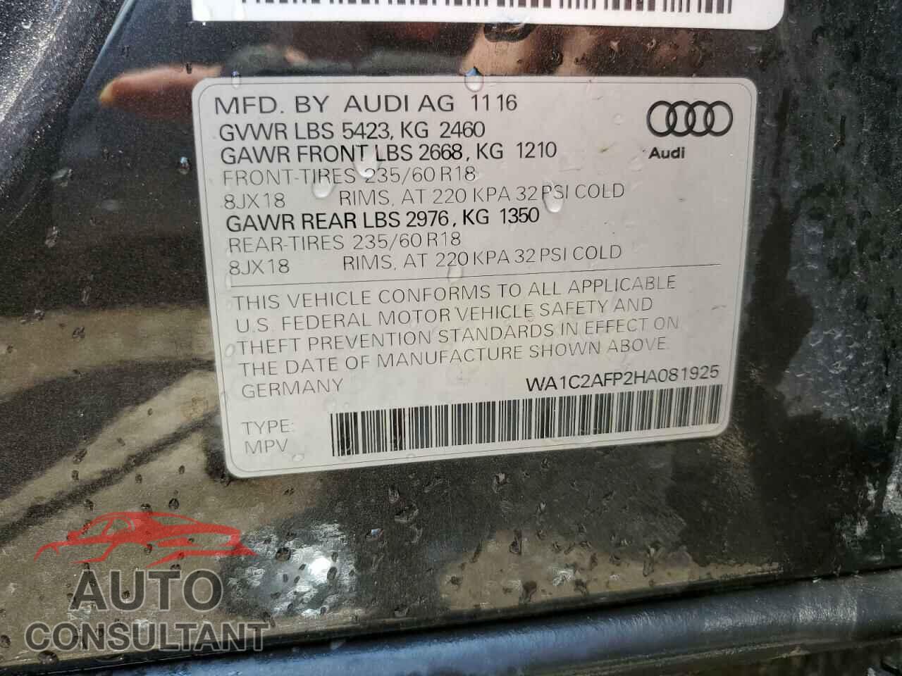 AUDI Q5 2017 - WA1C2AFP2HA081925