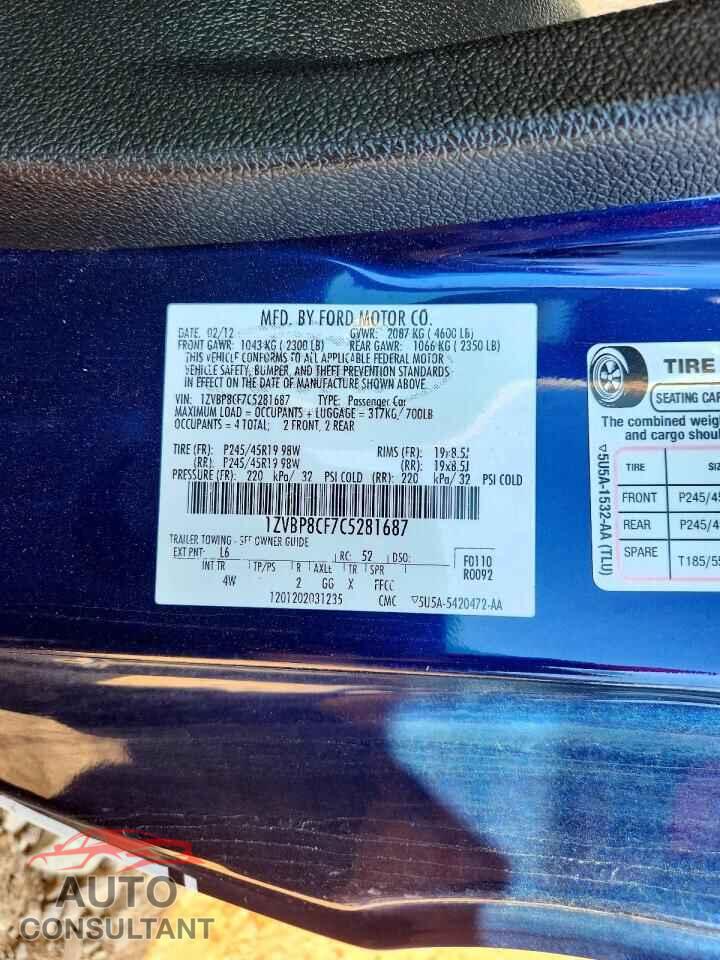 FORD MUSTANG 2012 - 1ZVBP8CF7C5281687