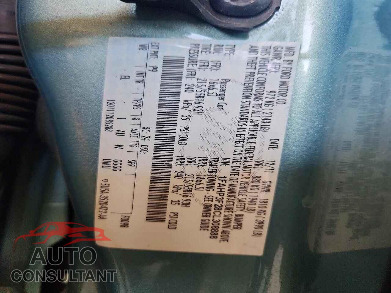 FORD FOCUS 2012 - 1FAHP3F28CL308888