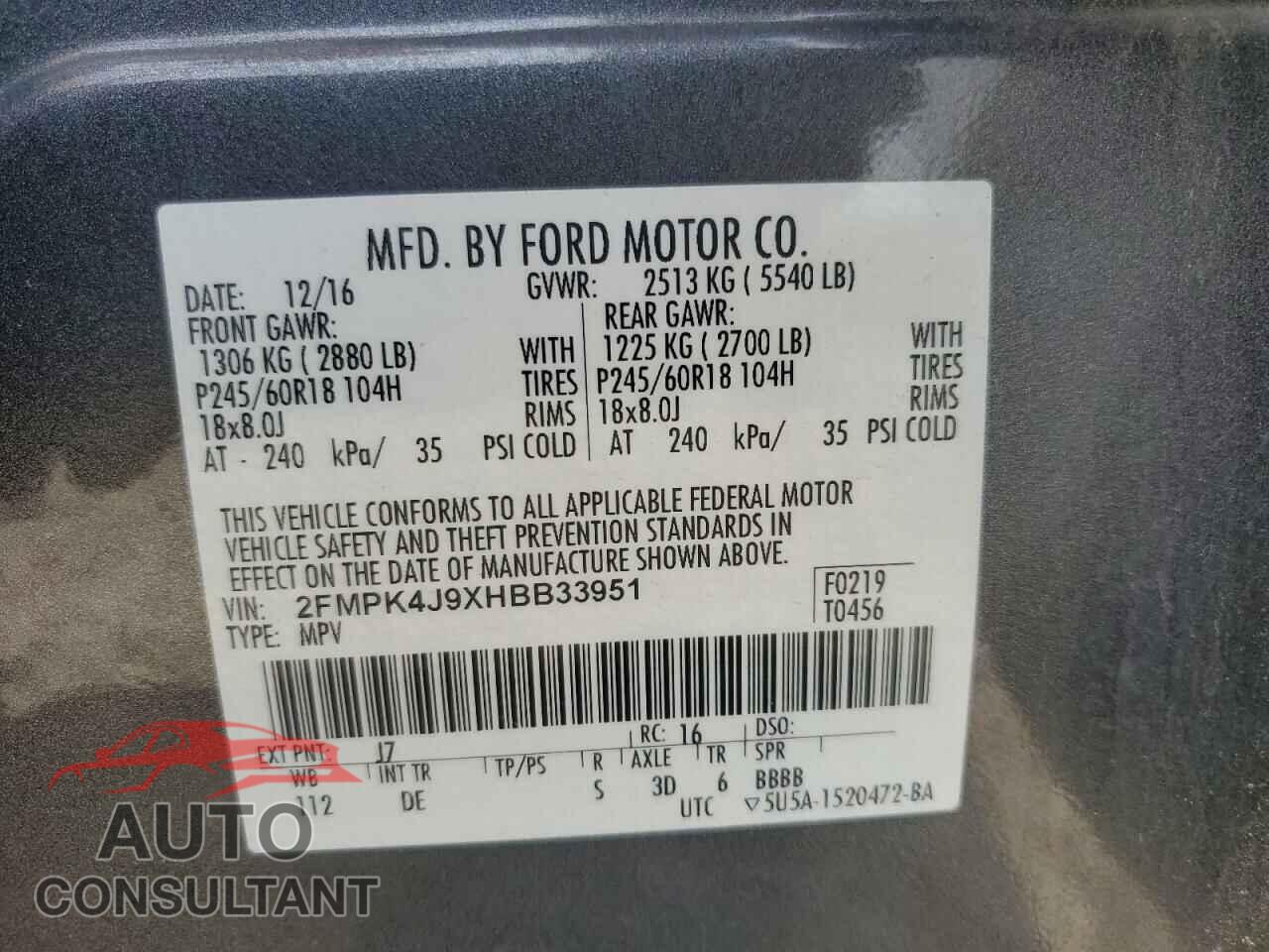 FORD EDGE 2017 - 2FMPK4J9XHBB33951