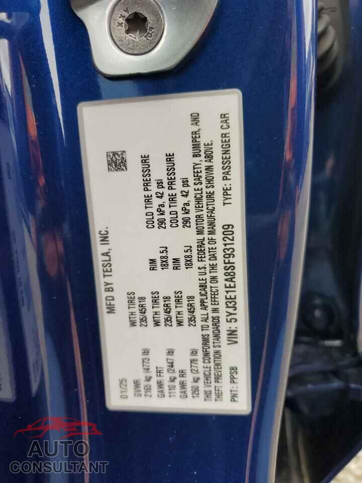 TESLA MODEL 3 2025 - 5YJ3E1EA8SF931209