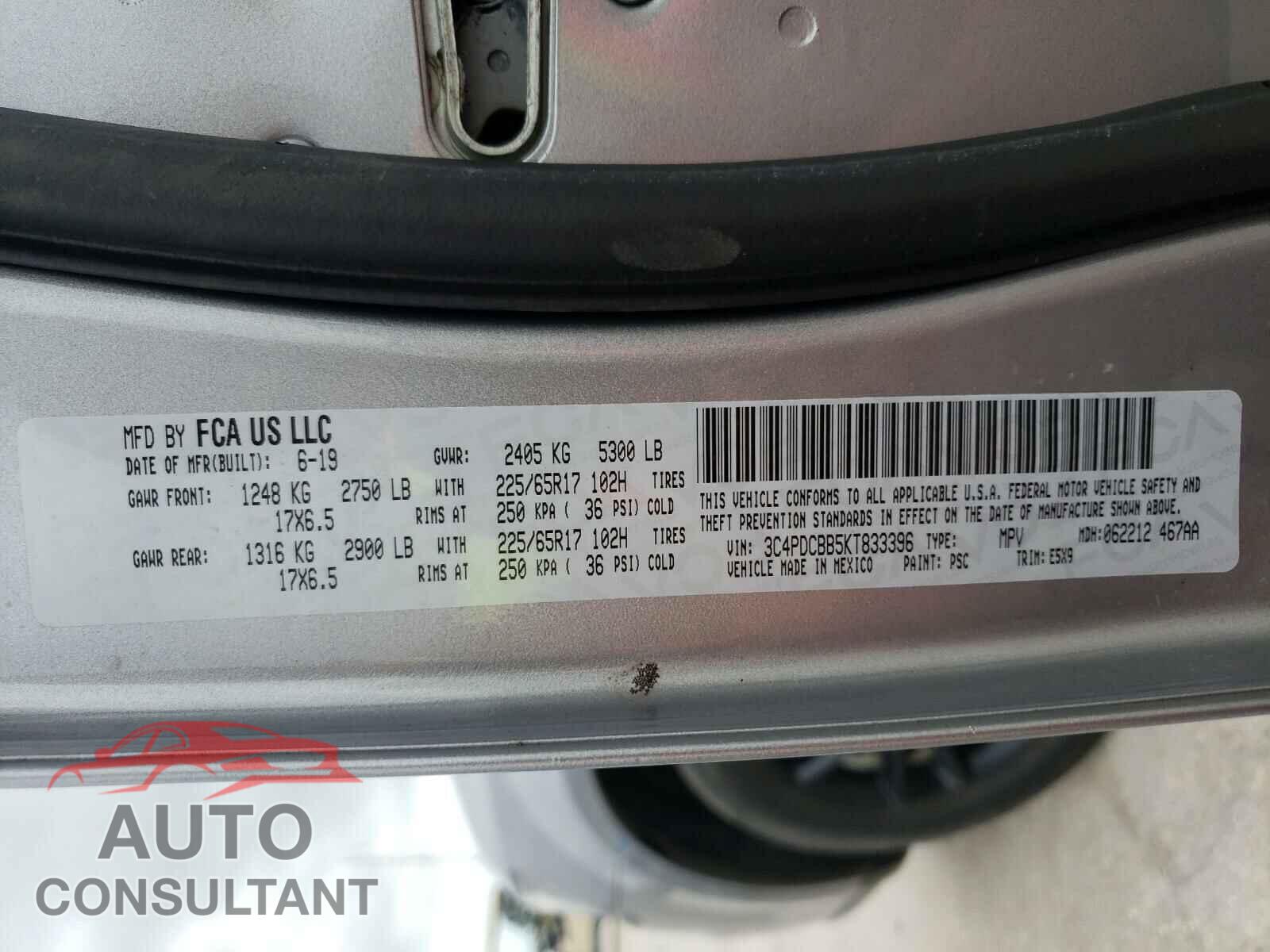DODGE JOURNEY 2019 - 3C4PDCBB5KT833396