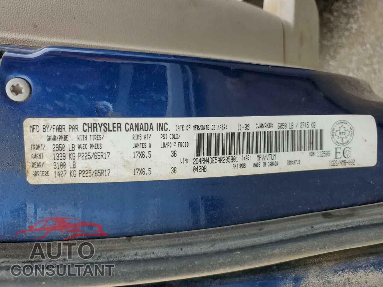 DODGE CARAVAN 2010 - 2D4RN4DE5AR205801