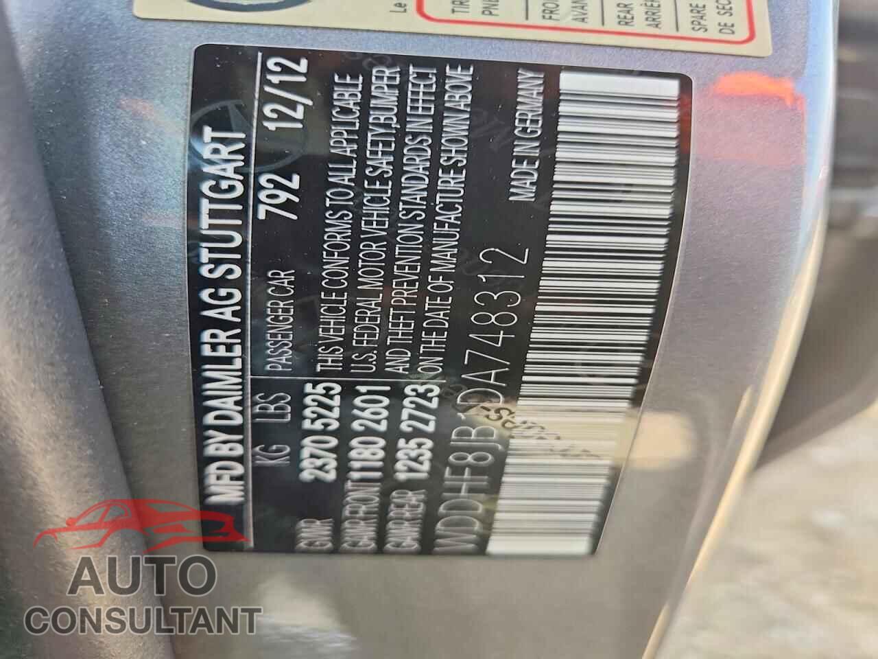 MERCEDES-BENZ E-CLASS 2013 - WDDHF8JB1DA748312