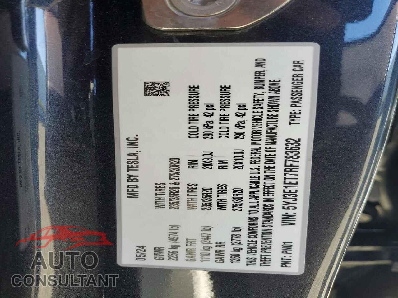 TESLA MODEL 3 2024 - 5YJ3E1ET7RF783632
