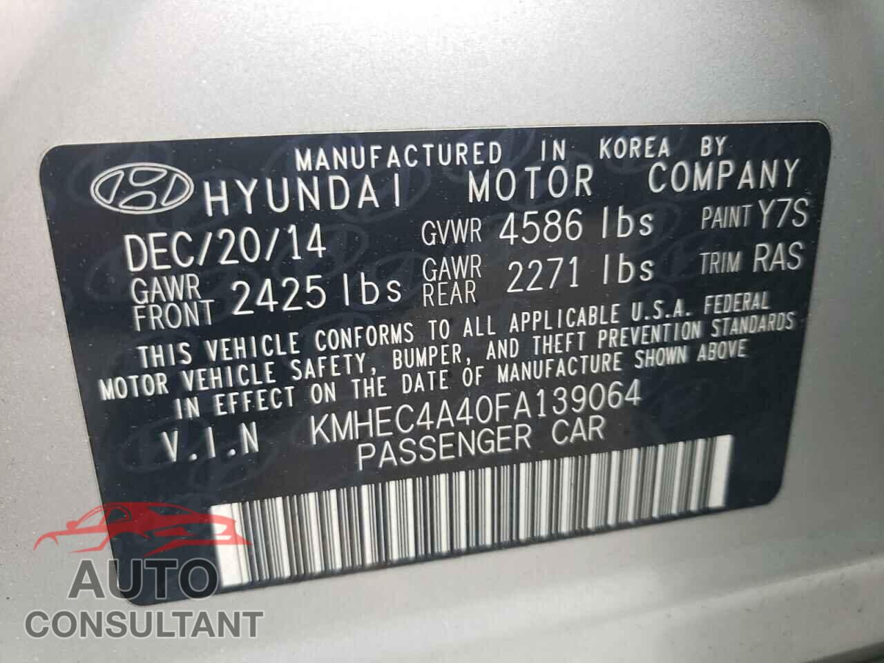HYUNDAI SONATA 2015 - KMHEC4A40FA139064
