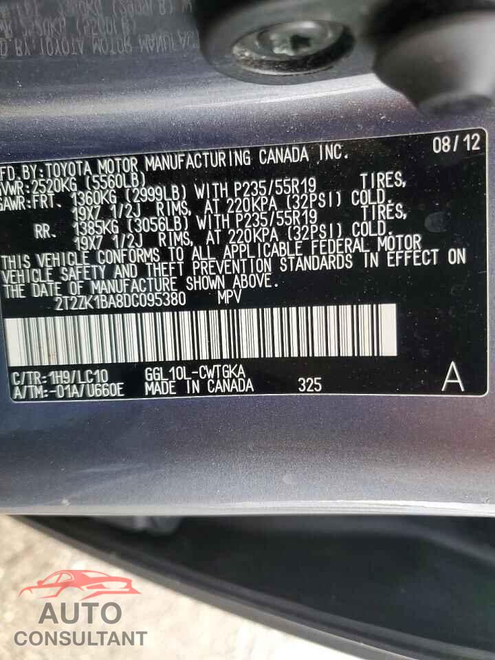 LEXUS RX350 2013 - 2T2ZK1BA8DC095380