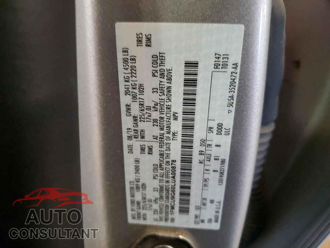 FORD ESCAPE 2020 - 1FMCU9G60LUA00878