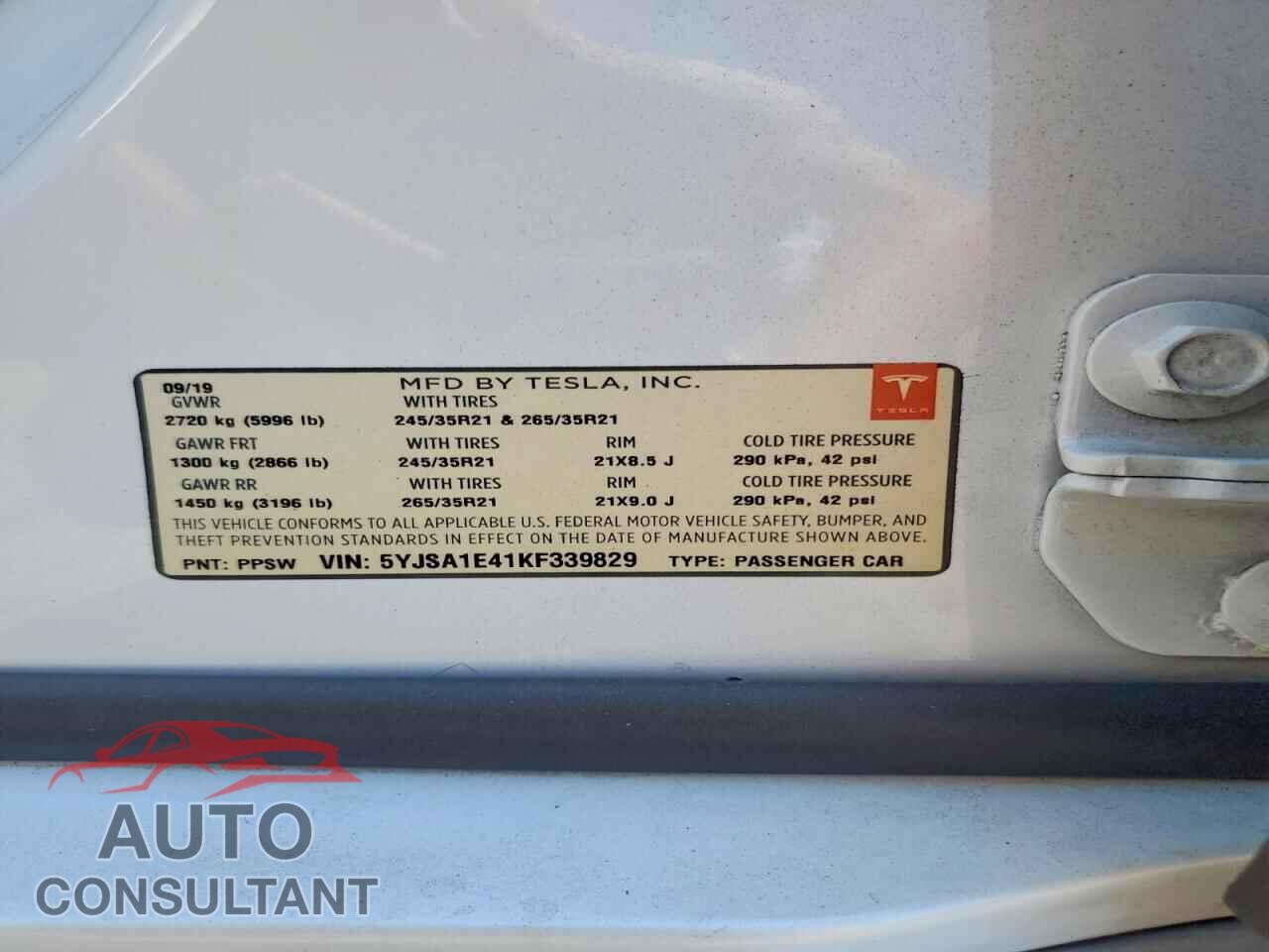 TESLA MODEL S 2019 - 5YJSA1E41KF339829