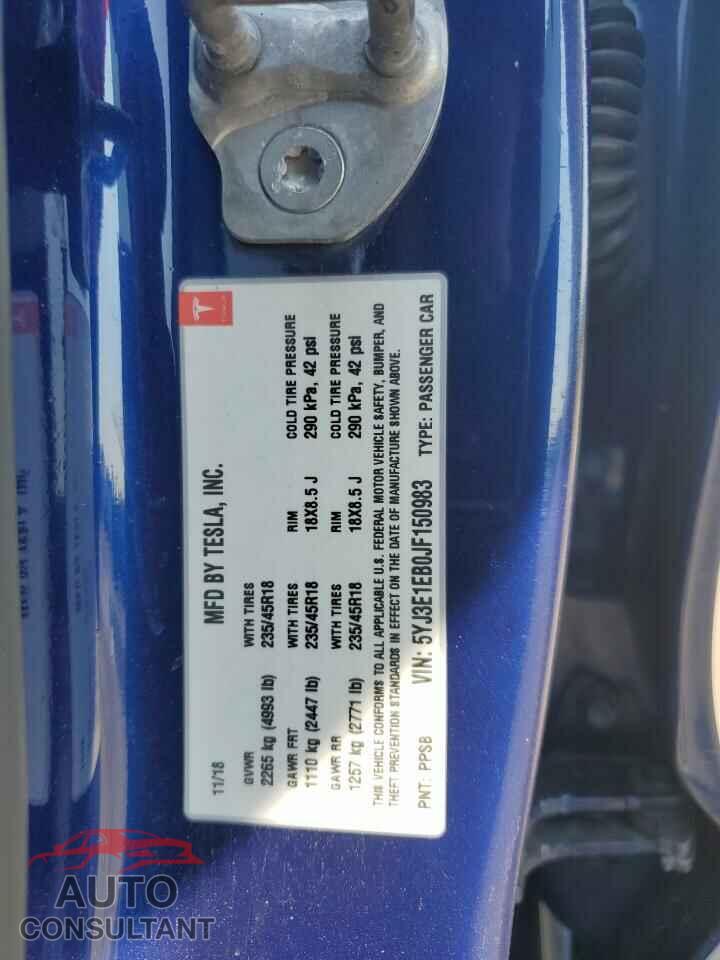 TESLA MODEL 3 2018 - 5YJ3E1EB0JF150983