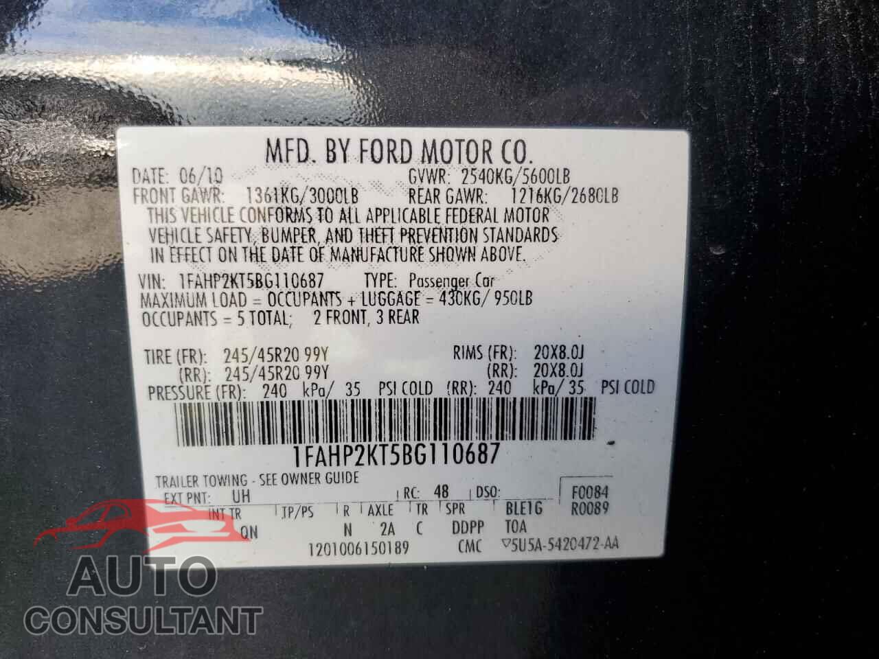 FORD TAURUS 2011 - 1FAHP2KT5BG110687