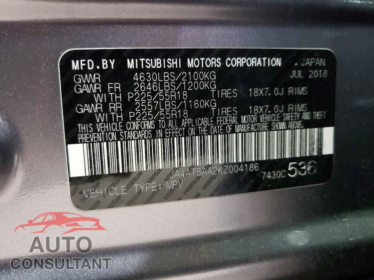 MITSUBISHI ECLIPSE 2019 - JA4AT5AA2KZ004186