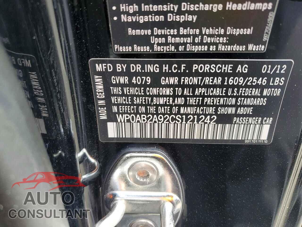 PORSCHE 911 2012 - WP0AB2A92CS121242