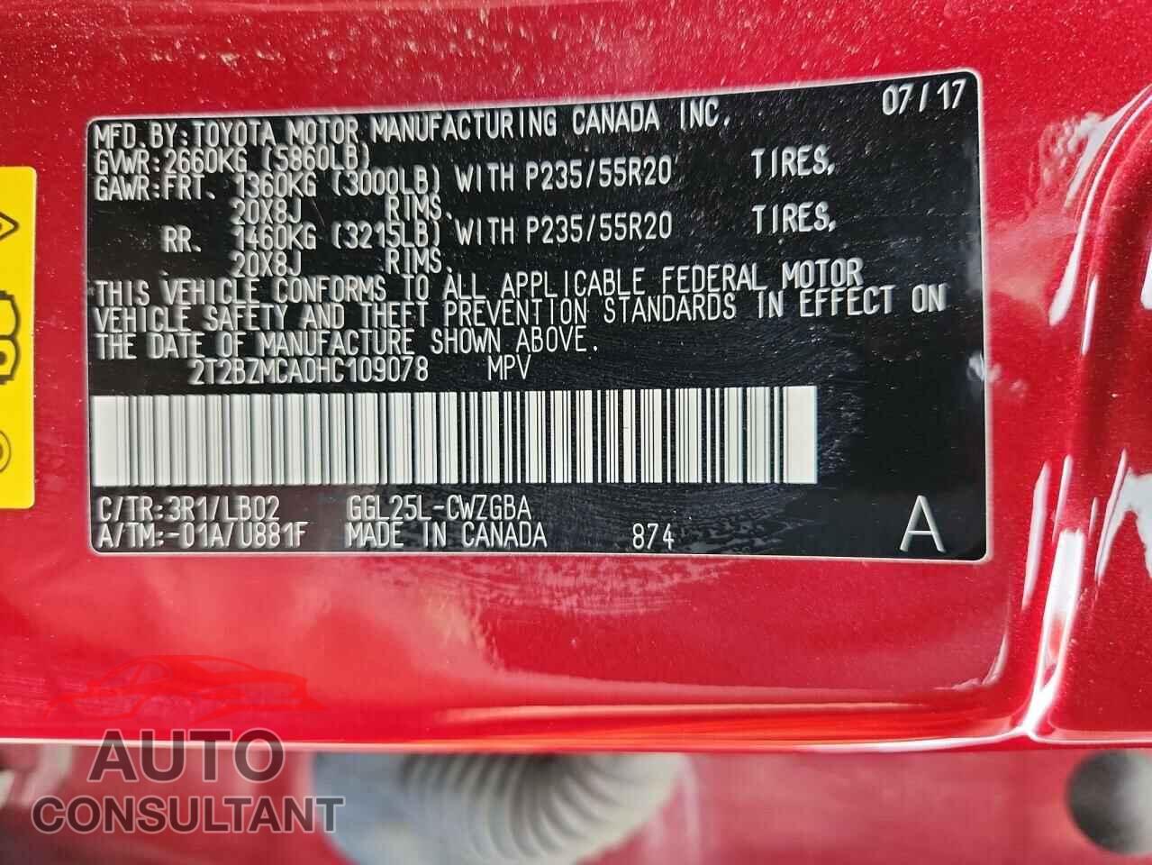 LEXUS RX350 2017 - 2T2BZMCA0HC109078