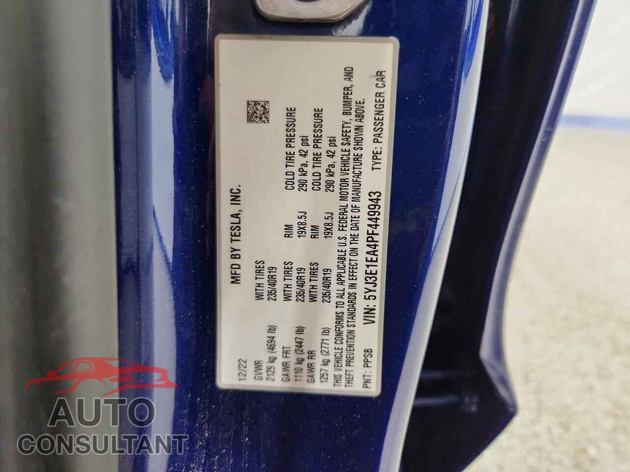 TESLA MODEL 3 2023 - 5YJ3E1EA4PF449943