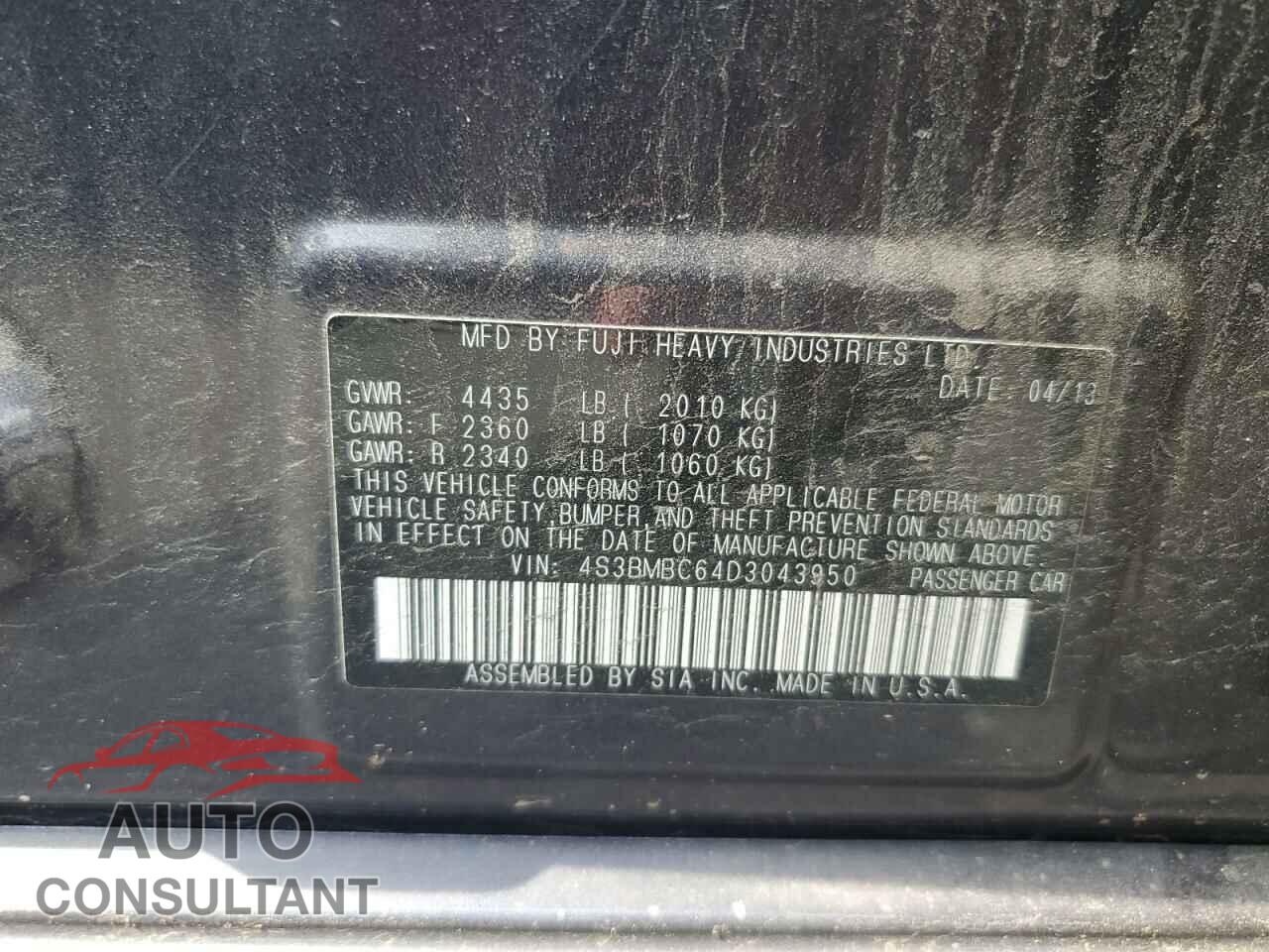 SUBARU LEGACY 2013 - 4S3BMBC64D3043950