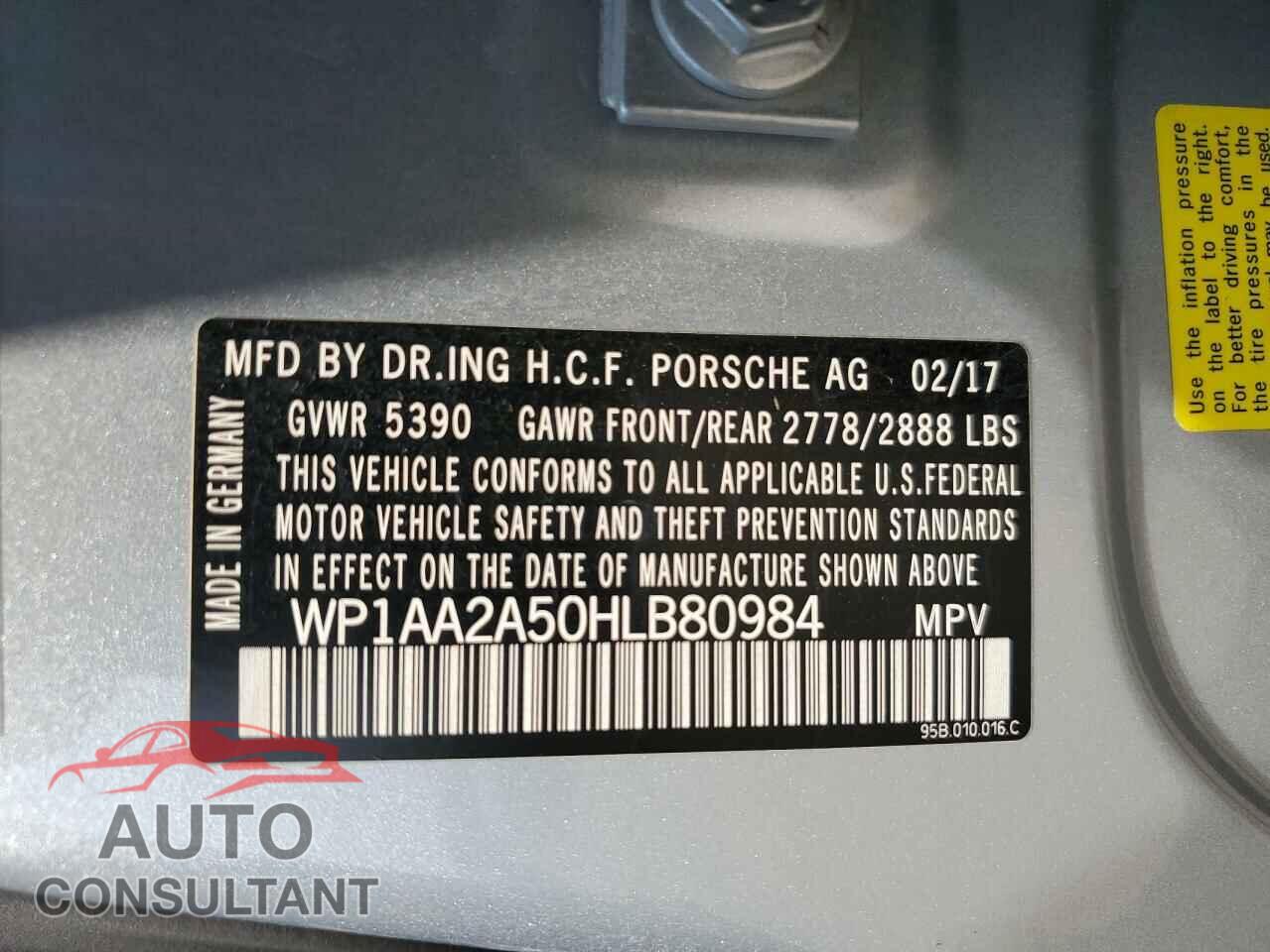 PORSCHE MACAN 2017 - WP1AA2A50HLB80984