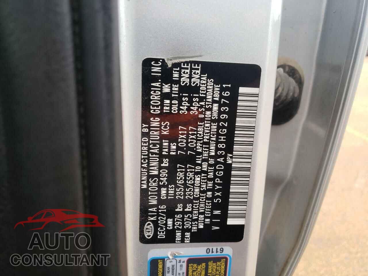 KIA SORENTO 2017 - 5XYPGDA38HG293761