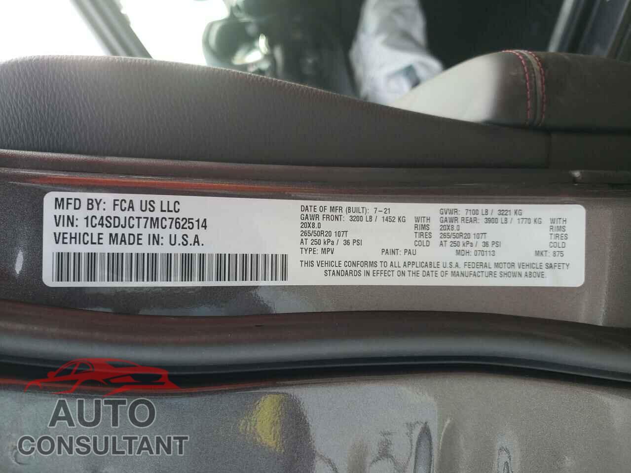 DODGE DURANGO 2021 - 1C4SDJCT7MC762514