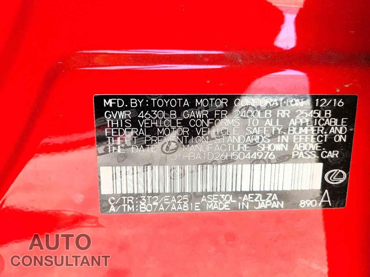 LEXUS IS 2017 - JTHBA1D26H5044976