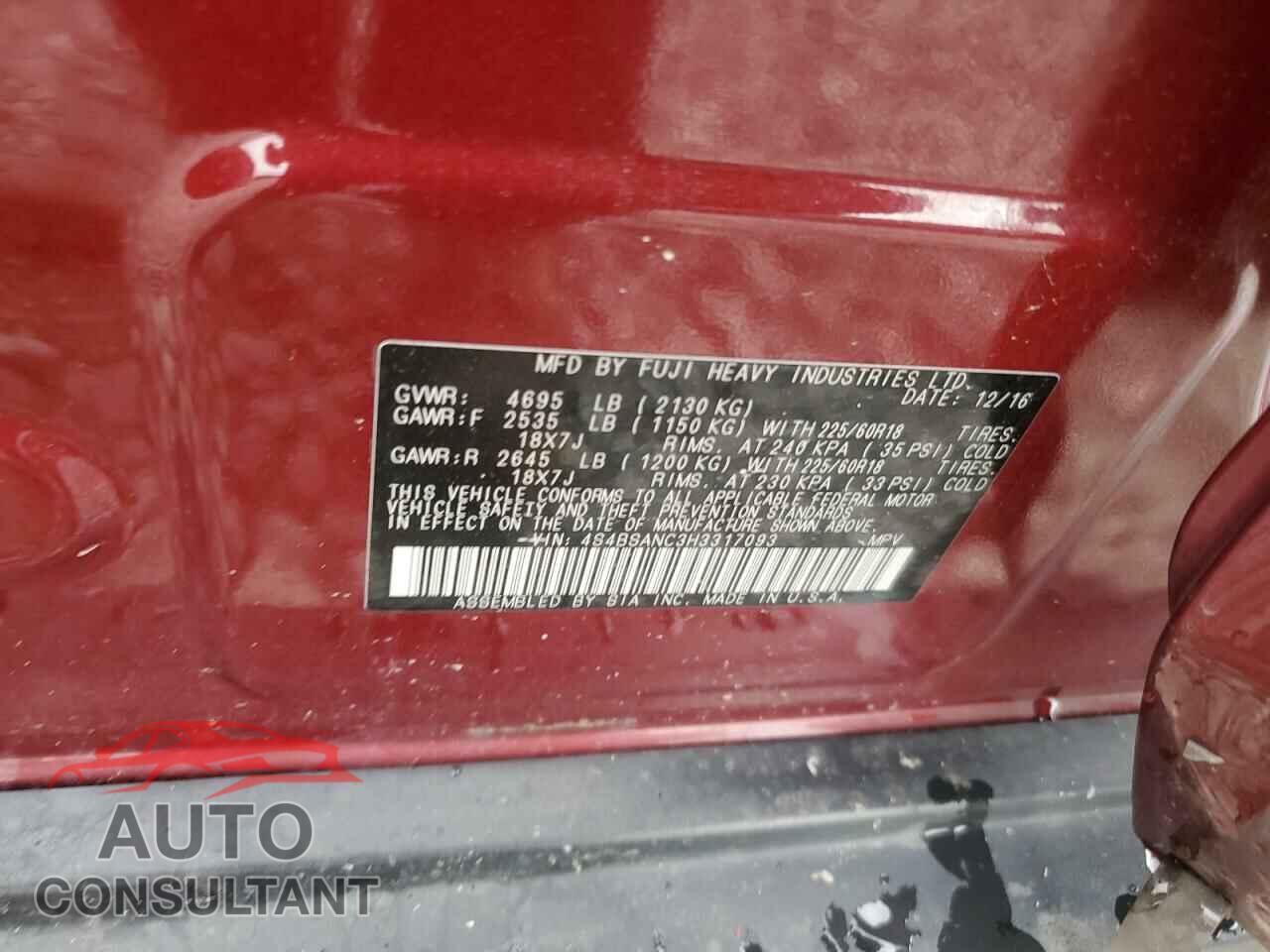 SUBARU OUTBACK 2017 - 4S4BSANC3H3317093