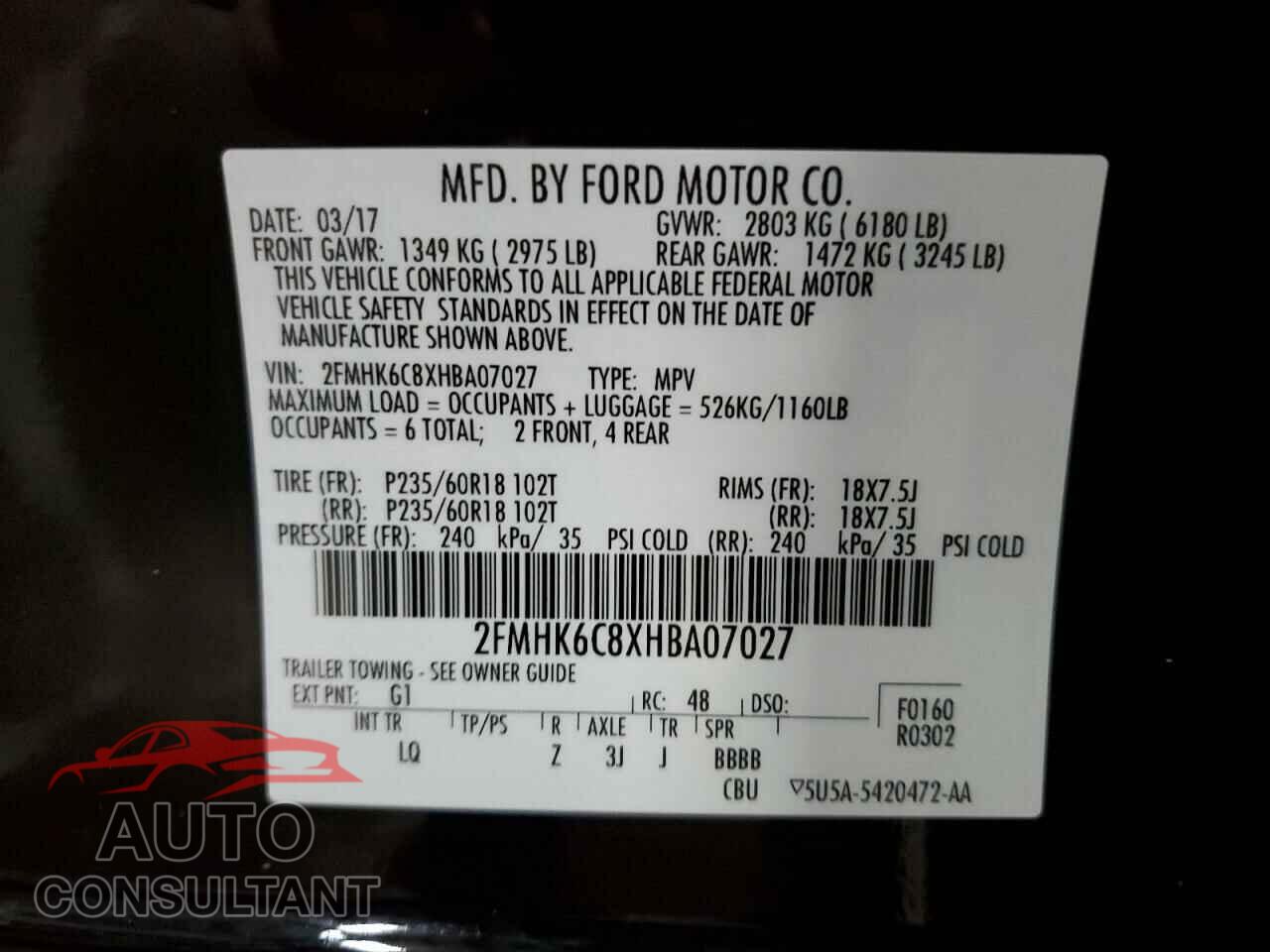 FORD FLEX 2017 - 2FMHK6C8XHBA07027