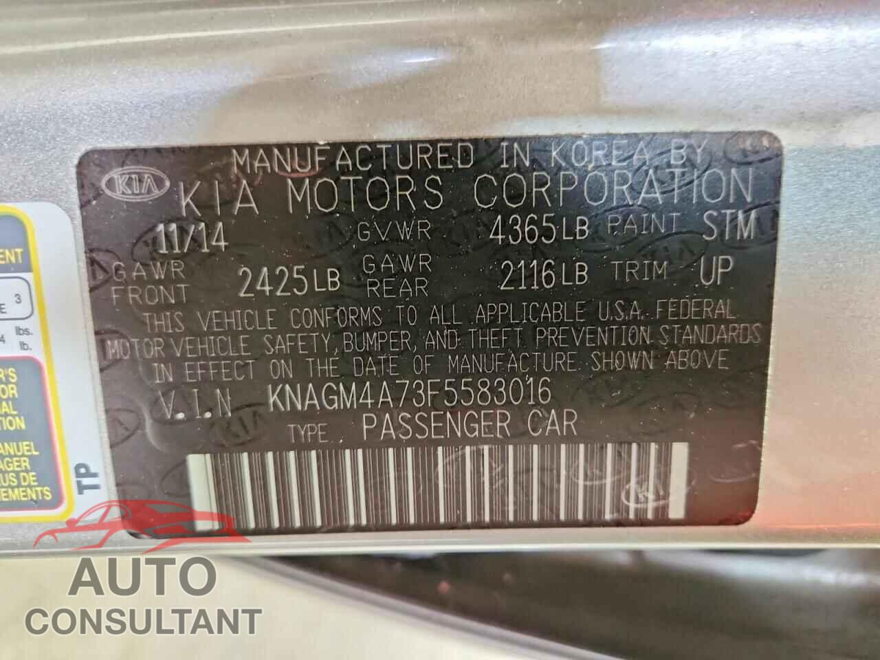 KIA OPTIMA 2015 - KNAGM4A73F5583016
