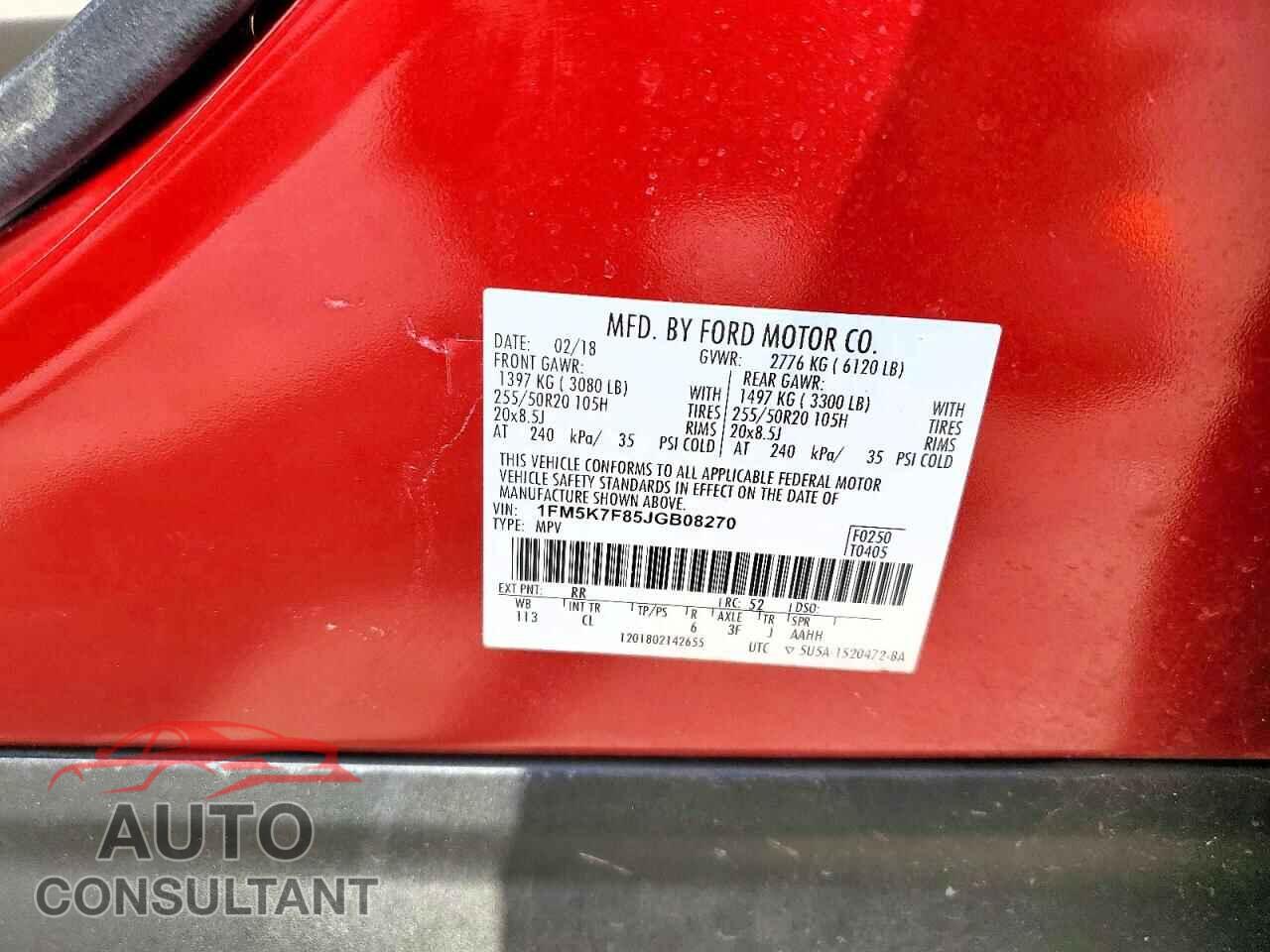 FORD EXPLORER 2018 - 1FM5K7F85JGB08270