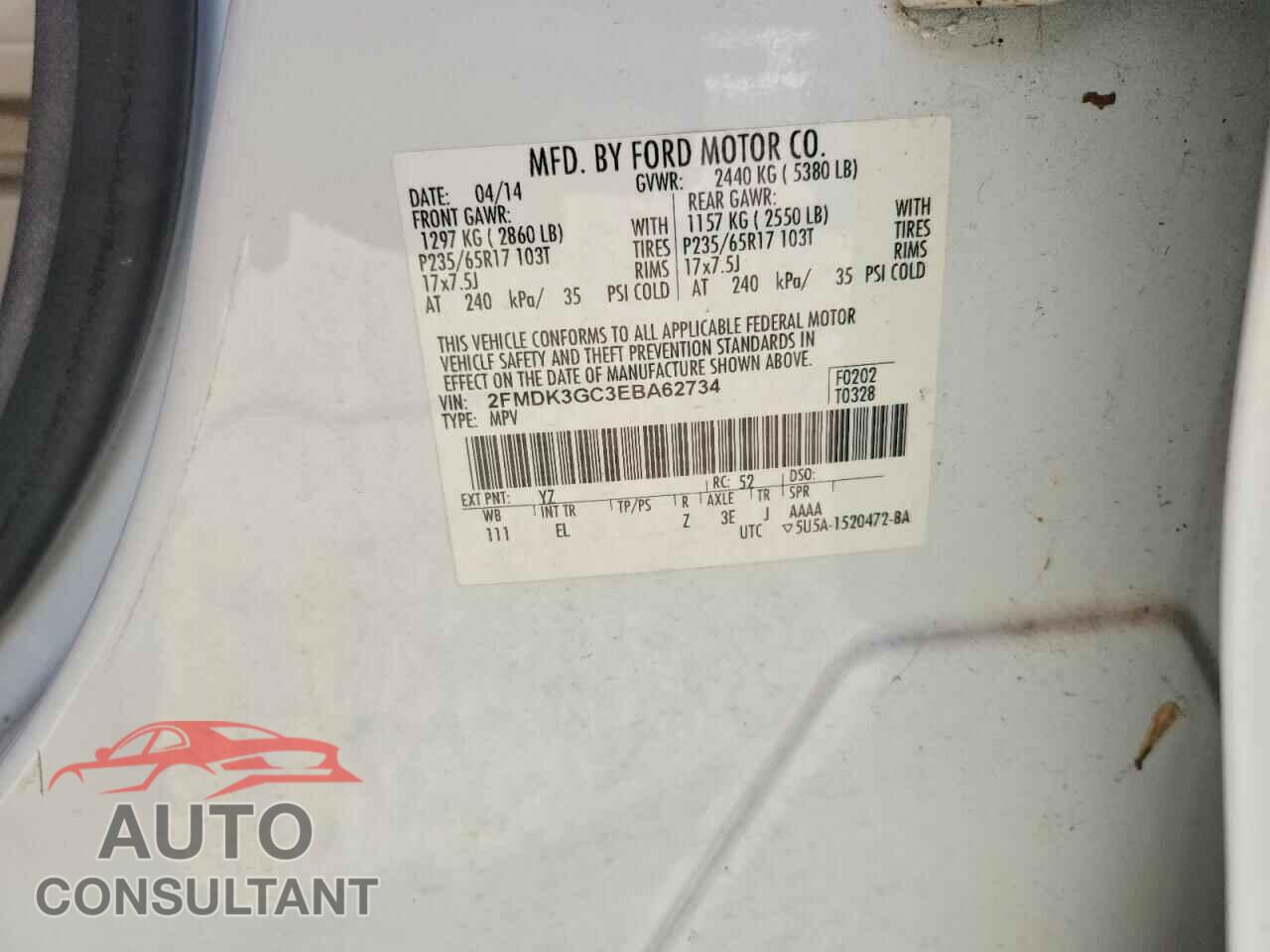FORD EDGE 2014 - 2FMDK3GC3EBA62734