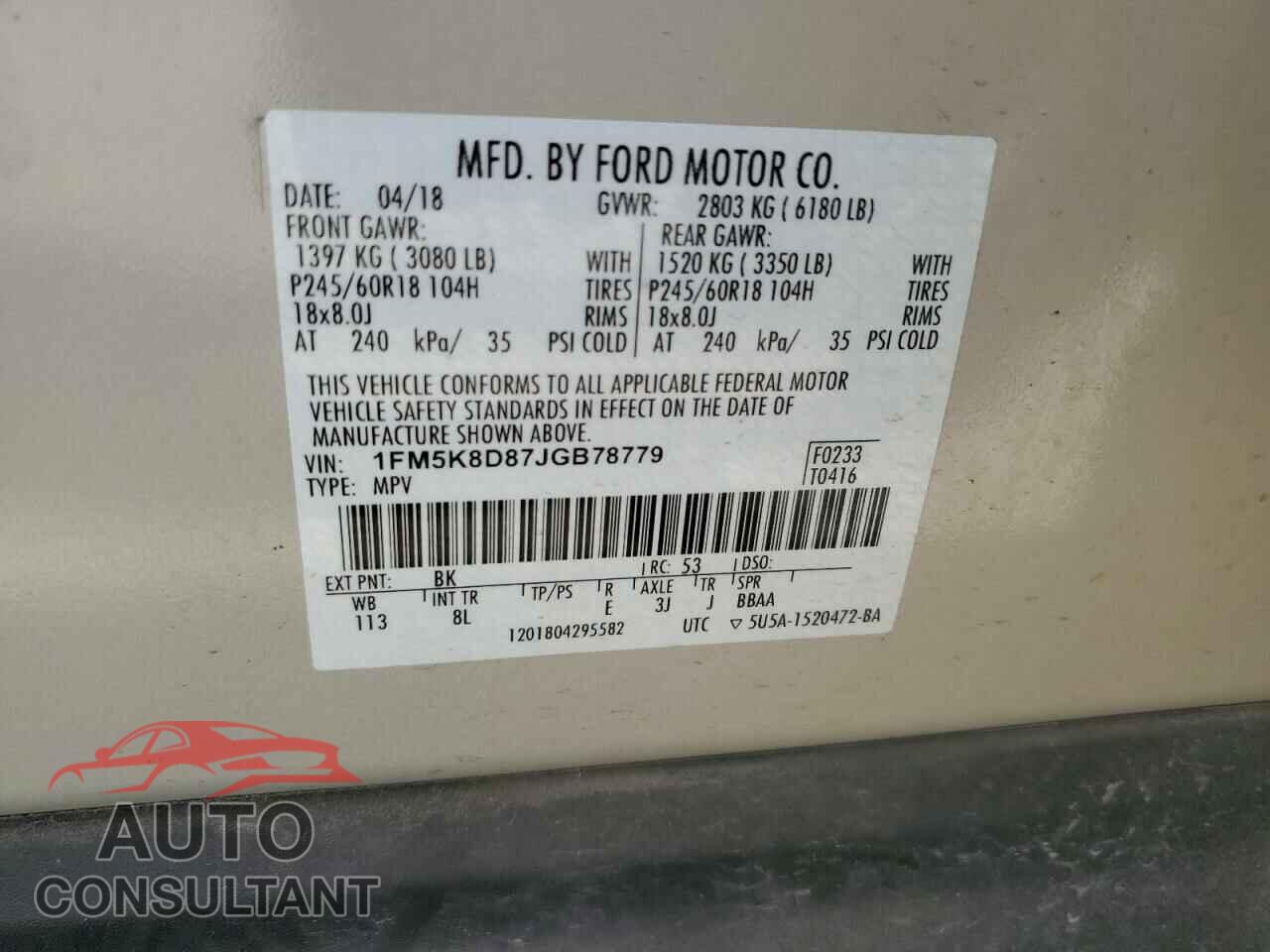 FORD EXPLORER 2018 - 1FM5K8D87JGB78779