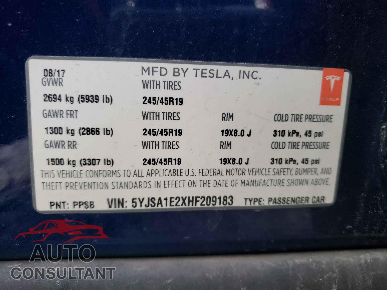 TESLA MODEL S 2017 - 5YJSA1E2XHF209183