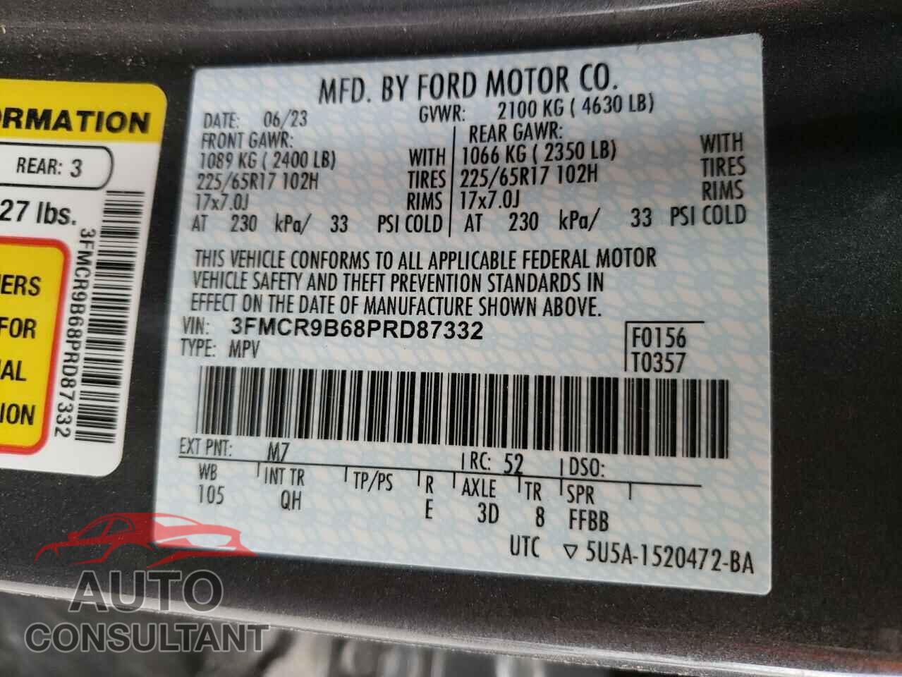 FORD BRONCO 2023 - 3FMCR9B68PRD87332