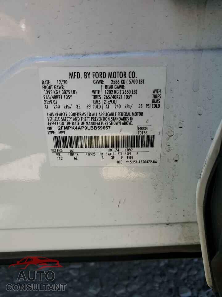 FORD EDGE 2020 - 2FMPK4AP9LBB59657