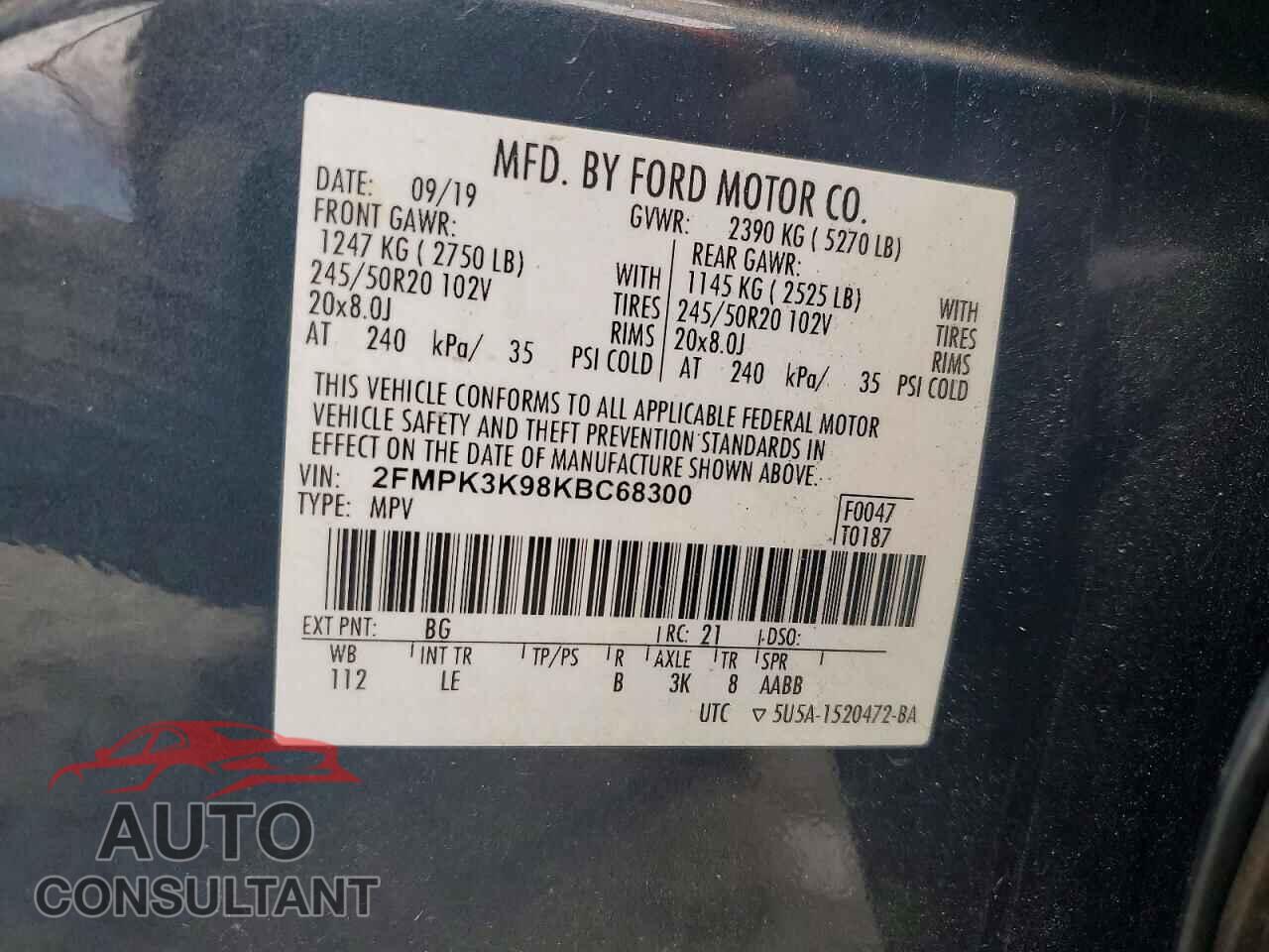 FORD EDGE 2019 - 2FMPK3K98KBC68300