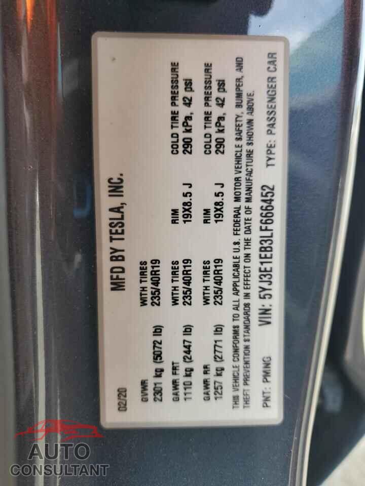 TESLA MODEL 3 2020 - 5YJ3E1EB3LF666452