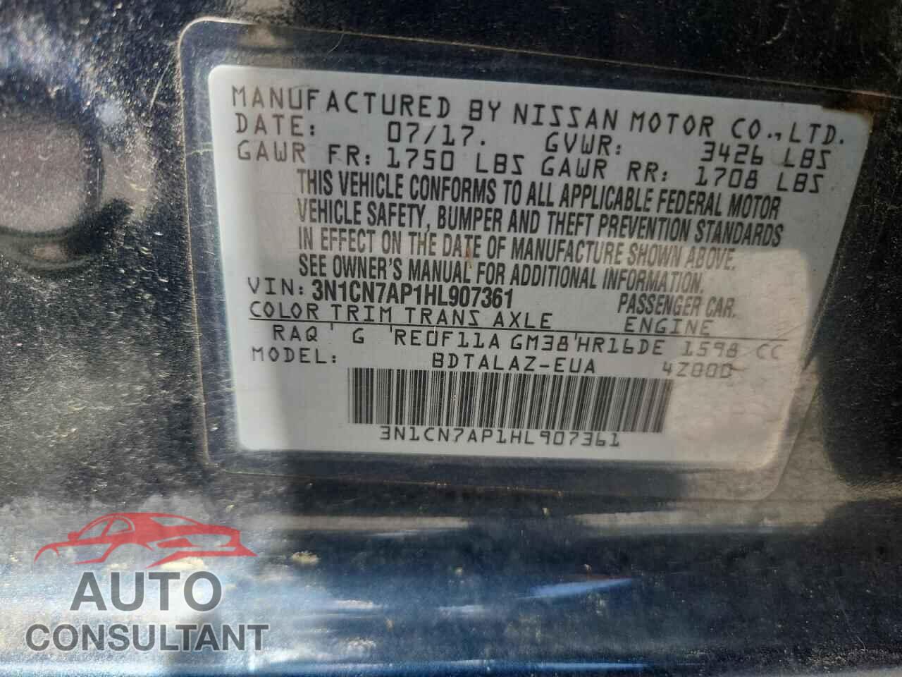 NISSAN VERSA 2017 - 3N1CN7AP1HL907361