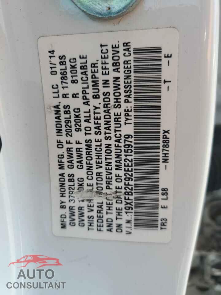 HONDA CIVIC 2014 - 19XFB2F92EE215979