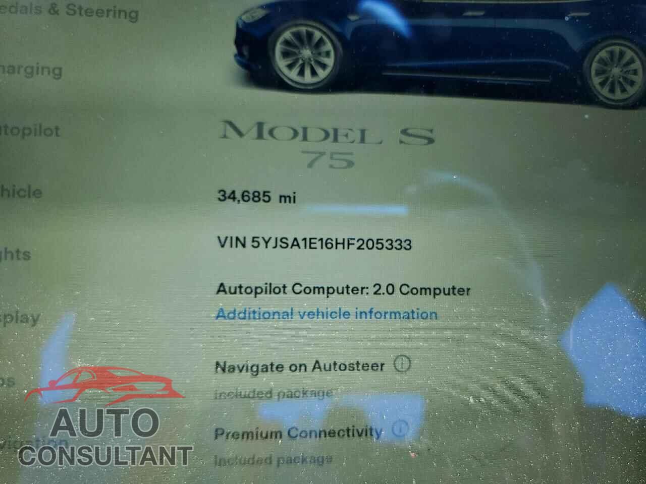 TESLA MODEL S 2017 - 5YJSA1E16HF205333
