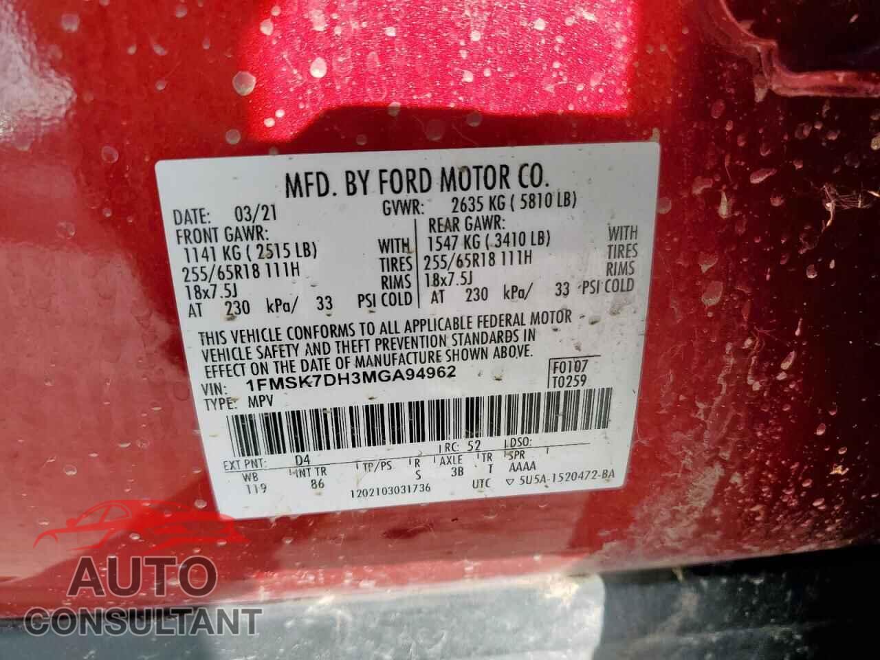 FORD EXPLORER 2021 - 1FMSK7DH3MGA94962