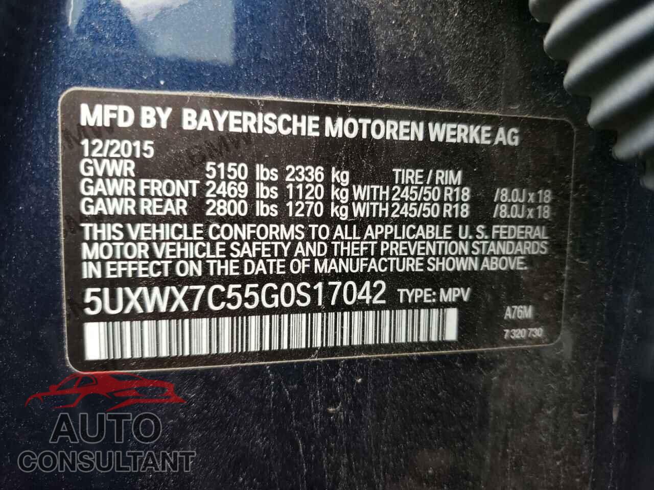 BMW X3 2016 - 5UXWX7C55G0S17042