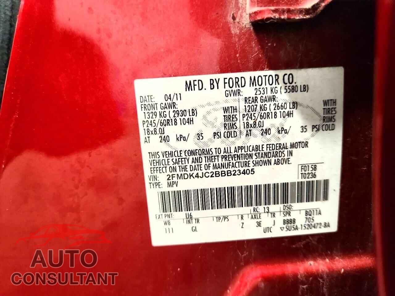 FORD EDGE 2011 - 2FMDK4JC2BBB23405
