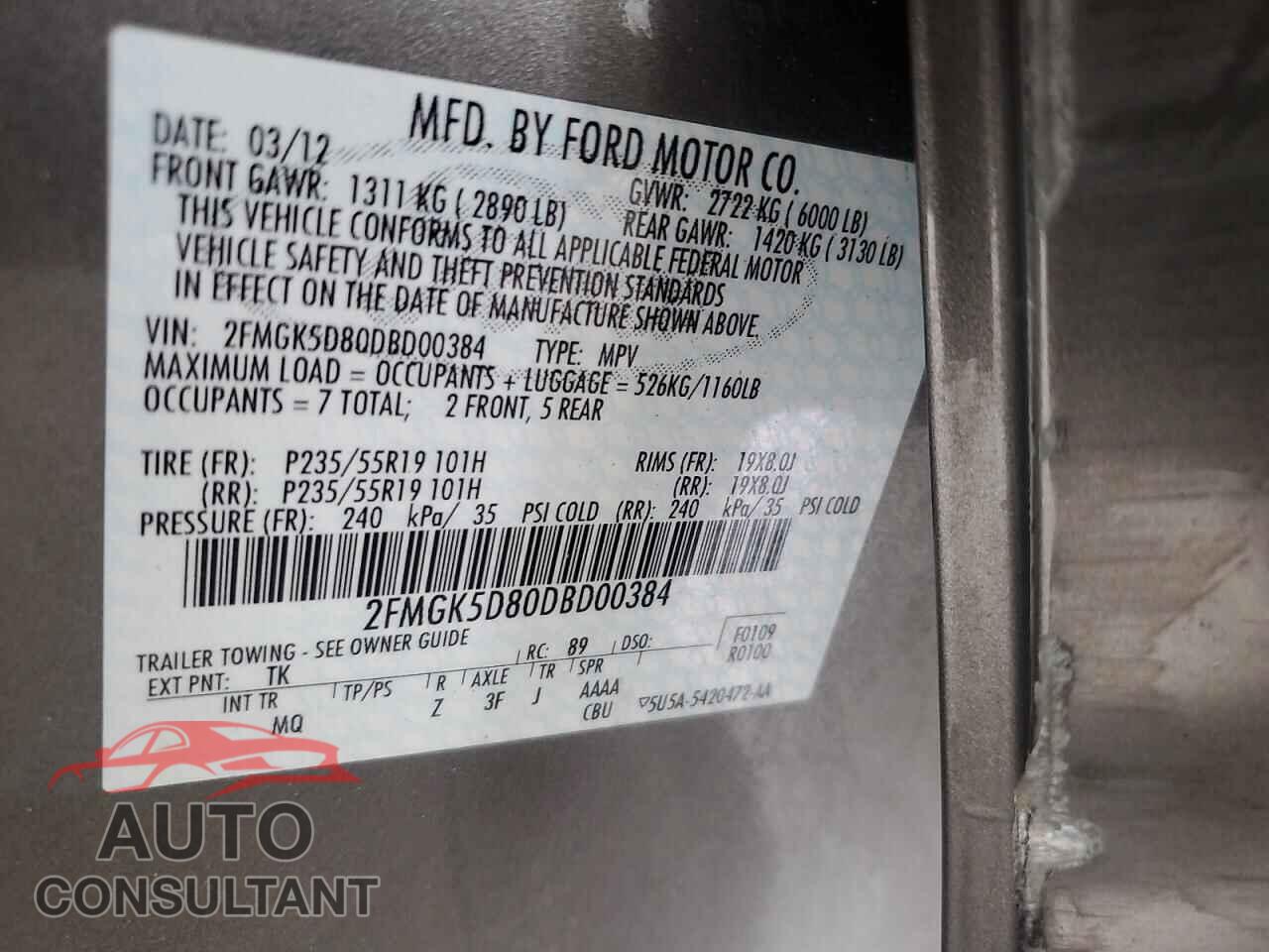 FORD FLEX 2013 - 2FMGK5D80DBD00384