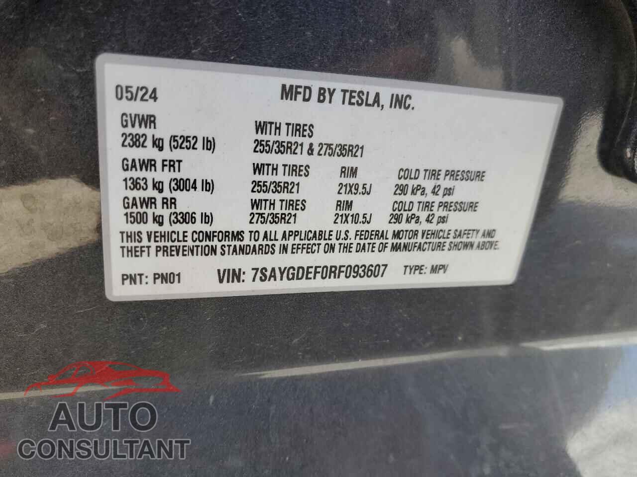TESLA MODEL Y 2024 - 7SAYGDEF0RF093607