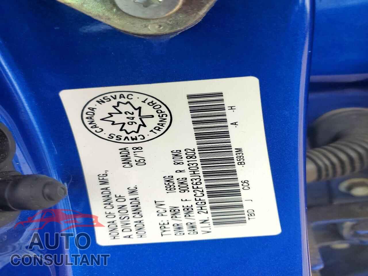 HONDA CIVIC 2018 - 2HGFC2F63JH031802
