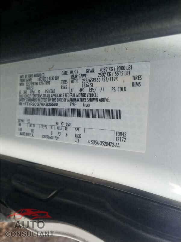 FORD TRANSIT CO 2017 - 1FTYR2CG7HKB25560