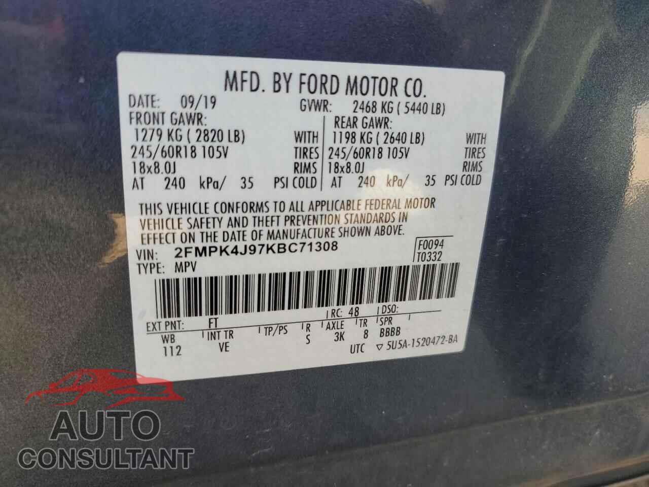 FORD EDGE 2019 - 2FMPK4J97KBC71308