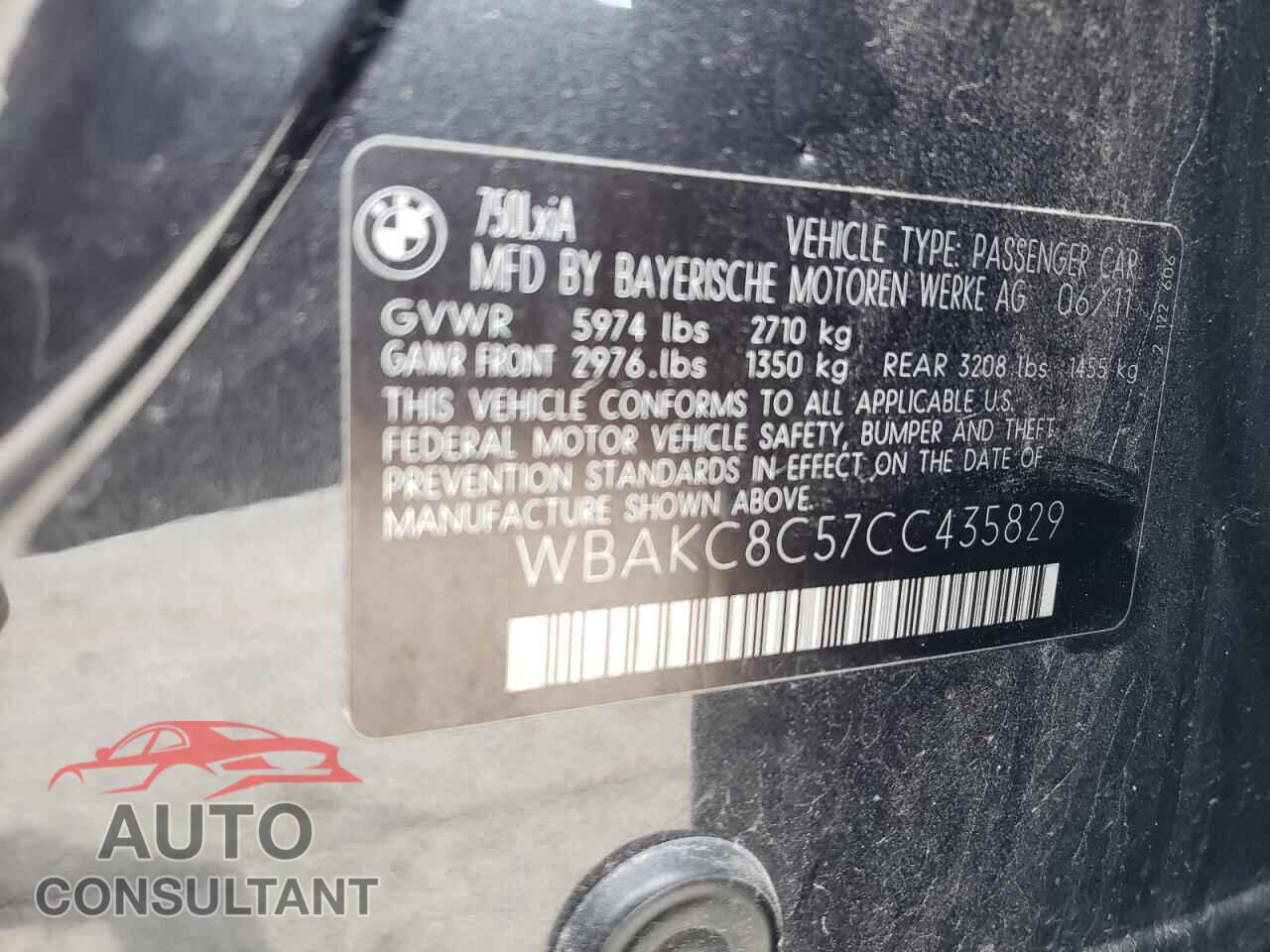 BMW 7 SERIES 2012 - WBAKC8C57CC435829
